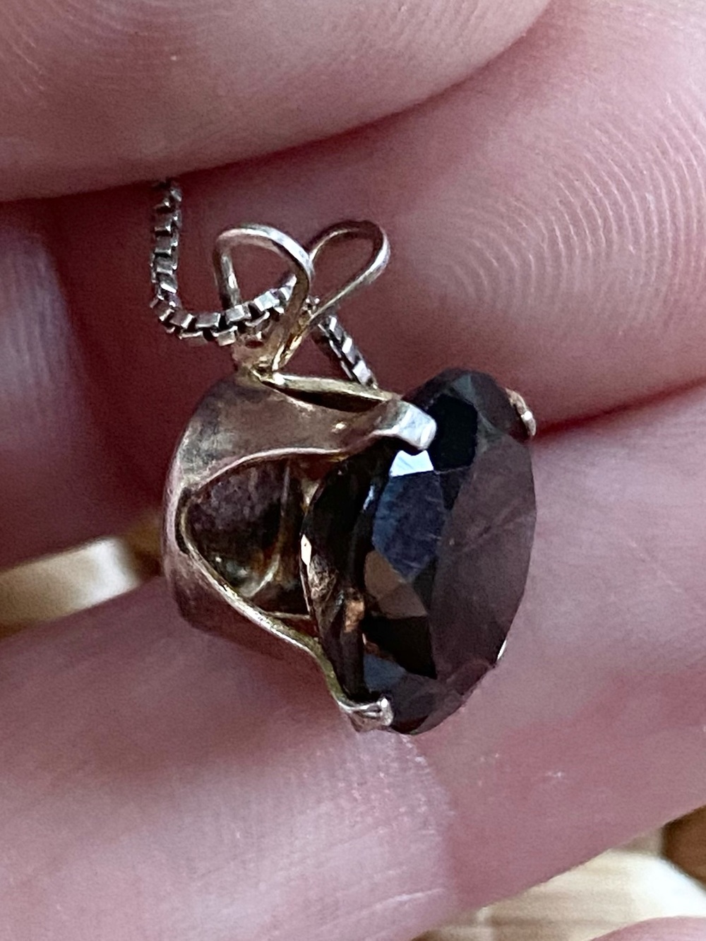 Natural Smoky Quartz Round Faceted Pendant 925 Italian Sterling Box Chain 17” - Picture 4 of 8